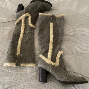 Knee High Nine West Boots Roughed Leather with Fur Design